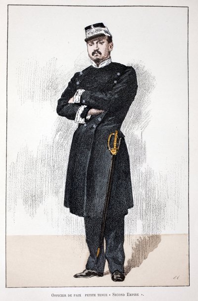 Ufficiale di pace, piccolo abito del Secondo Impero (1852-1870) (acquaforte a colori) da Unknown artist