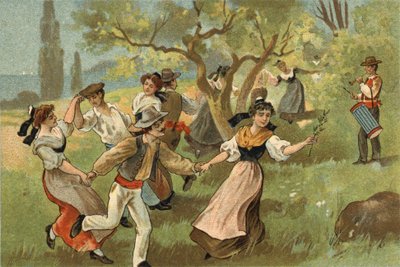 Antica usanza celebrata nella regione della Provenza: la farandola per le feste del raccolto dei bachi da seta. da Unknown artist