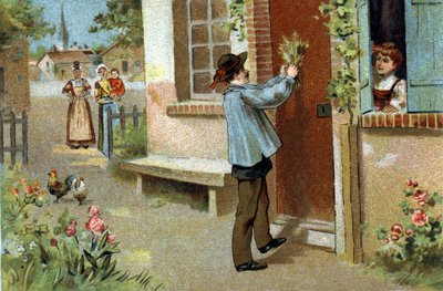 Antica usanza celebrata nella regione della Borgogna: Festa di maggio. Cromolitografia della fine del XIX secolo da Unknown artist