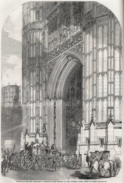 Apertura del nuovo parlamento - arrivo di sua maestà alla torre Victoria, Camera dei Lord 1852 da Unknown artist