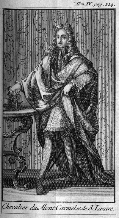 Ordini di cavalleria. Cavaliere del Monte Carmelo e San Lazzaro in Francia nel XVII secolo. In "Storia degli ordini militari o cavalieri, delle milizie secolari e regolari di entrambi i sessi, che sono stati stabiliti fino ad ora. Edizione tratta da Abate  da Unknown artist