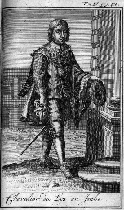 Ordini di cavalleria. Cavaliere del Giglio in Italia. In "Storia degli ordini militari o cavalieri, delle milizie sicure e di routine di entrambi i sessi, che sono stati stabiliti finora. Edizione tratta da Abate Giustiniani, R.P.Bonani, M. Herman, Schoone da Unknown artist