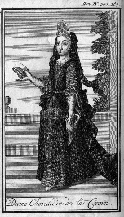Ordini di cavalleria. Dama Cavaliere della Croce in Austria nel XVII secolo. In "Storia degli ordini militari o cavalieri, delle milizie sicure e di routine di entrambi i sessi, che sono stati stabiliti finora. Edizione tratta da Abate Giustiniani, R.P.Bon da Unknown artist