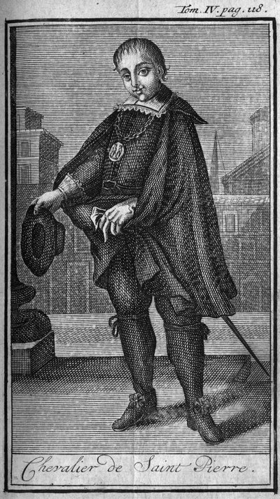 Ordini di cavalleria. Cavaliere di San Pietro a Roma nel XV secolo. In "Storia degli ordini militari o cavalieri, delle milizie sicure e di routine di entrambi i sessi, che sono stati stabiliti fino ad ora. Edizione tratta da Abate Giustiniani da Unknown artist