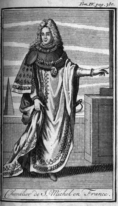Ordini di cavalleria. Cavaliere di San Michele in Francia nel XV secolo. In "Storia degli ordini militari o cavalieri, delle milizie sicure e di routine di entrambi i sessi, che sono stati stabiliti finora. Edizione tratta da Abate Giustiniani, R.P.Bonani, da Unknown artist