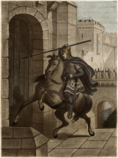 Otto II, Sacro Romano Imperatore davanti a Parigi - Otton II del Sacro Impero, detto il Rosso (955-983) irritato per non poter entrare a Parigi (assedio di Parigi, 978), cammina sotto le mura della città per piantare la sua lancia nella porta da Unknown artist