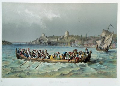 Impero Ottomano: barca omnibus a Costantinopoli (Istanbul). Litografia del XIX secolo. Arti Decorative, Parigi da Unknown artist