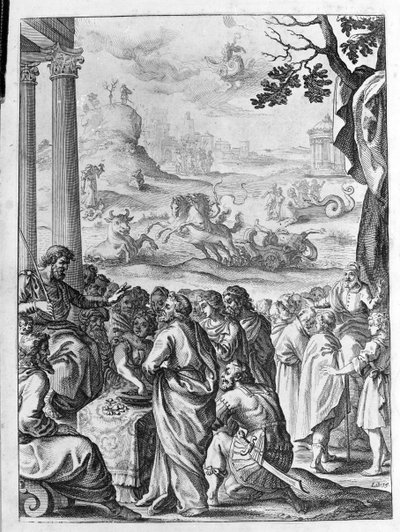 Ovidio - illustrazione per il libro 15 - (P. Ovidii Nasonis Metamorphose libri XV con note di TH. Farnabii.) note di Thomas Farnaby (Farnabia) (1575-1647) da Unknown artist