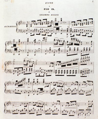 Pagina della partitura musicale Inno popolare per Pio IX di Gioacchino Rossini da Unknown artist