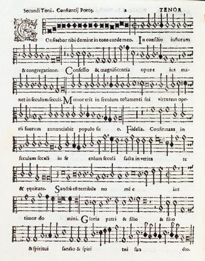 Pagina di spartito musicale di Confitebor tibi domine salmo dedicato a Palestrina di Costanzo Porta da Unknown artist