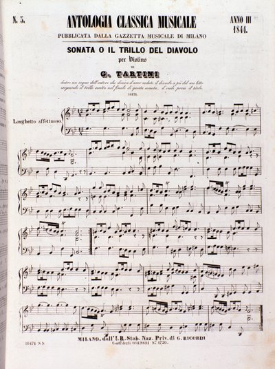 Pagina di spartito musicale della Sonata del Trillo del Diavolo di Tartini da Unknown artist