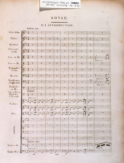 Pagina della partitura musicale di Mosè in Egitto di Gioacchino Rossini da Unknown artist