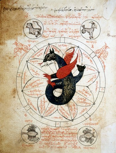 Pagina del manoscritto "Astrologiae tabulae et cabalisticae", trattato di astrologia del XIV secolo da Unknown artist