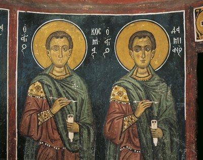 Dipinti di San Cosma con San Damiano, Chiesa di Panagia Ties Asinou, Nikitart, Cipro da Unknown artist