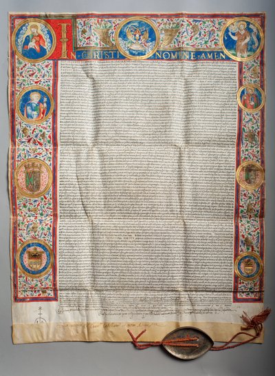 Bolla papale. Papa Paolo III, Eucaristica. Pergamena. Miniatura. 1535. da Unknown artist