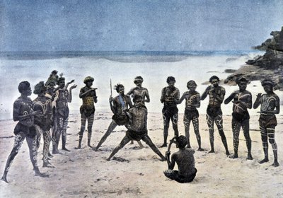 Danza papuana sulla spiaggia vicino al villaggio Karapuna (Nuova Guinea) da Unknown artist