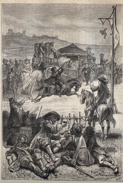 Tiro al pappagallo - illustrazione del XIX secolo per il romanzo storico "I Puritani di Scozia" (Old Mortality) di Walter Scott (1771-1832) da Unknown artist