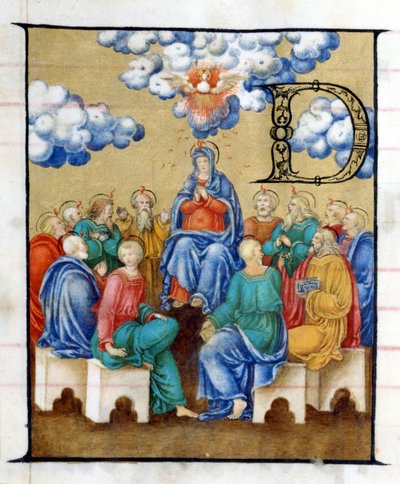 Pentecoste - discesa dello Spirito Santo. Miniatura del XV secolo. Chiesa dell