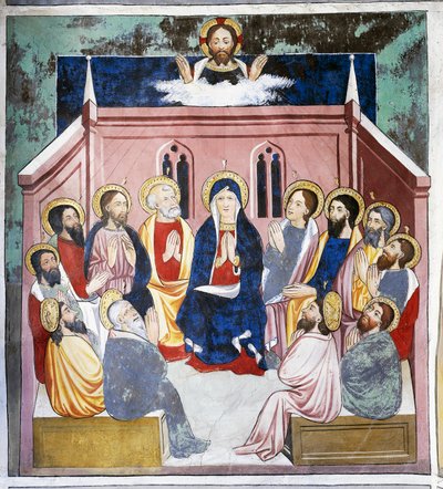 Pentecoste, Vita di Cristo (XV secolo), affreschi, Cappella di San Sebastiano, Villard-de-Lans, Rodano-Alpi, Francia da Unknown artist