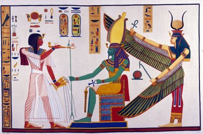Il faraone Ramses IV fa offerte a Ptah-Sokar-Osiride. Dietro Osiride c