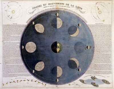 Fasi e movimenti della luna - in "Atlante di scelta e raccolta delle migliori mappe di geografia", v.1850 da Unknown artist