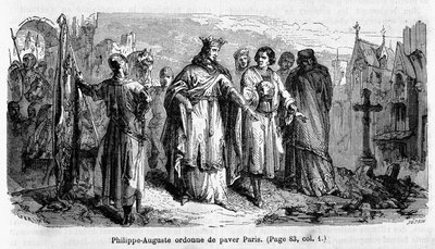 Filippo Augusto ordina di pavimentare Parigi nel XII secolo - incisione da Unknown artist
