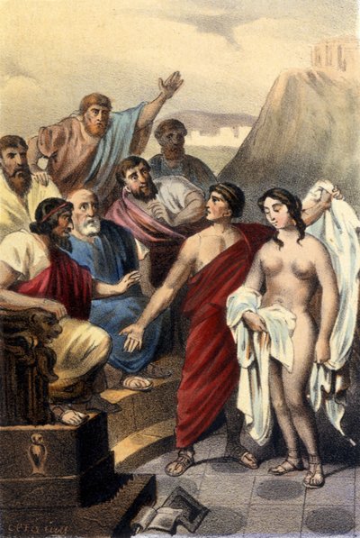 Frine (cortigiana greca) davanti ai giudici di Atene. da Unknown artist