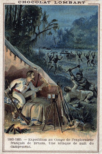 Pierre Savorgnan de Brazza (1852-1905), esploratore francese, sulle rive del Congo. Un attacco notturno al campo da Unknown artist