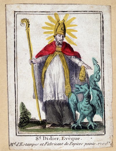 Immagine pia che raffigura San Didier Vescovo (con drago) - Francia XIX secolo da Unknown artist