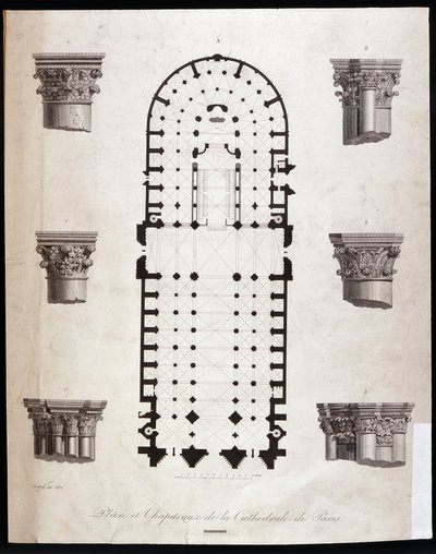 Piano e capitelli della cattedrale di Notre Dame a Parigi. XIX secolo da Unknown artist