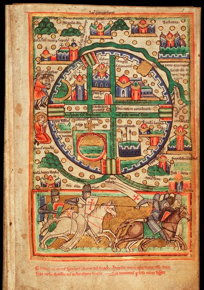Piano di Gerusalemme - Acquerello su pergamena, estratto da un salterio manoscritto, ca. 1200 da Unknown artist