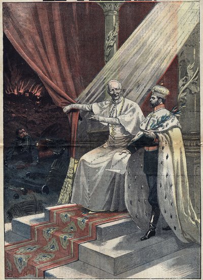 Papa Leone XIII mostra allo zar russo Nicola II gli orrori della guerra. Quest