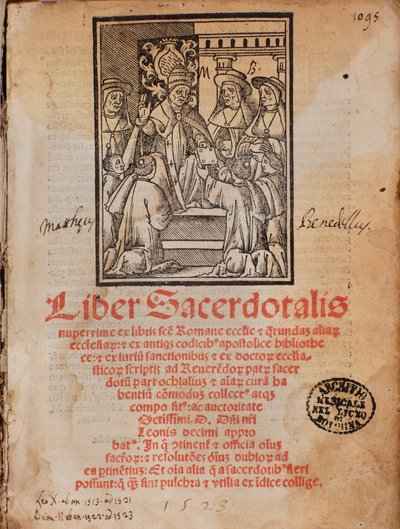 Papa Leone X riceve il libro Frontespizio del libro liturgico 