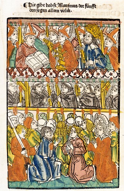 Papa Martino V (1368 - 1431) eletto al Concilio di Costanza (1417) ponendo fine al grande scisma d