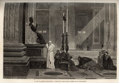 Papa Pio IX (1792-1878) raccolto ai piedi della statua di San Pietro, all