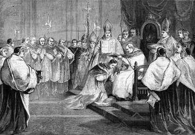 Papa Pio IX consegna il cappello cardinalizio al Principe Lucien Bonaparte nel 1868 da Unknown artist