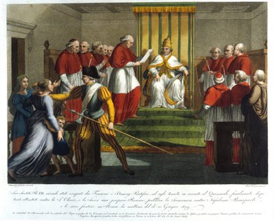 Papa Pio VII (1742 - 1823) scomunicò Napoleone Bonaparte il 10 giugno 1809. Incisione del XIX secolo da Unknown artist