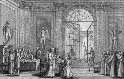 Papa Pio VI riceve due figlie di Luigi XV (Madame Marie Adelaide e Madame Marie Therese Victoire de France, conosciute come Madame Quattordicesima e Madame Vittoria) (1733-1799) nel 1791 - incisione da Unknown artist