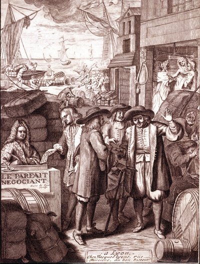 Mercanti del porto che parlano tra loro. Incisione del XIX secolo da Unknown artist