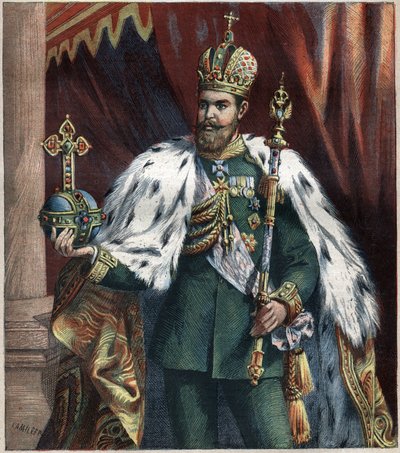 Ritratto a figura intera di Alessandro III (1845-1895), Imperatore di Russia. Incisione del 1892. da Unknown artist