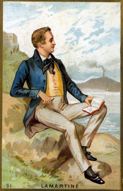 Ritratto di Alfonso de Lamartine (1790 - 1869) poeta francese. Cromolitografia del XIX secolo da Unknown artist