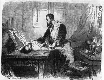 Ritratto di André Vésale (1514-1564), anatomista olandese (In latino: Andrea Vesalius, olandese: Andries Van Wesel). Incisione del 1866. da Unknown artist