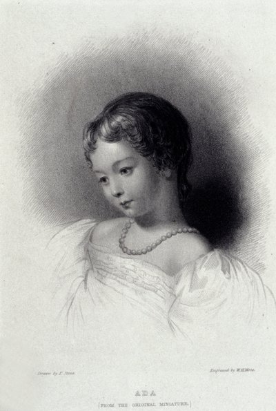 Ritratto di Augusta Ada Byron (1815-1852) che divenne Anna Lovelace, figlia del poeta George Gordon Byron. Incisione del XIX secolo da Unknown artist