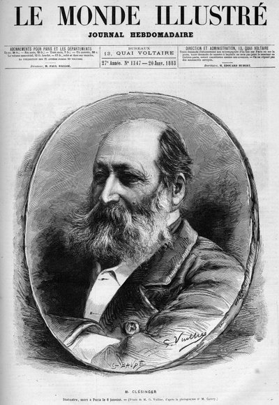 Ritratto di Auguste Clésinger (1814-1883), scultore e pittore francese. Incisione in "Le Monde Illustré" 1883. Collezione privata da Unknown artist