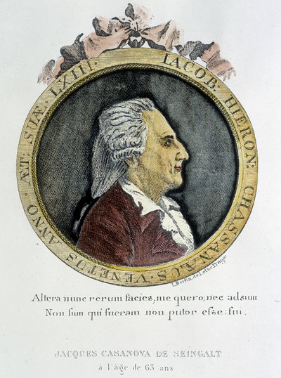 Ritratto di Casanova (1725 - 1798) - ritratto in frontespizio, in "Storia della mia fuga dalle prigioni della Repubblica di Venezia", scritto a Dux in Boemia da Unknown artist