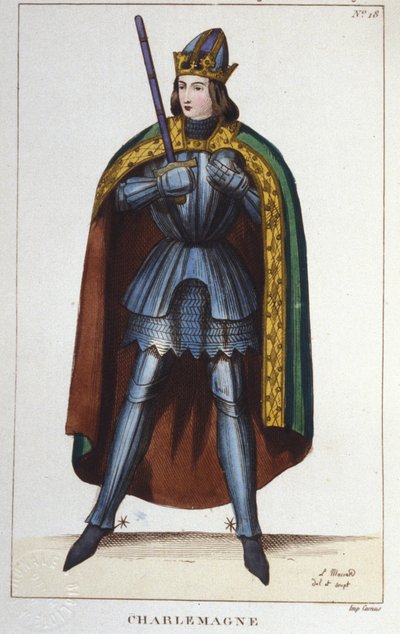 Ritratto di Carlo Magno o Carlo I il Grande (742 - 814) Re dei Franchi. Incisione del 1830 da Unknown artist