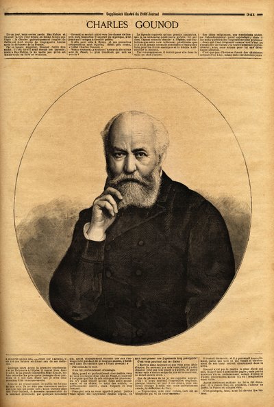 Ritratto di Charles Gounod (1818-1893), compositore francese, noto per le sue opere (Faust nel 1859, Romeo e Giulietta nel 1867), compose anche sinfonie e numerose melodie per le poesie di Alfred de Musset (1810-1857) e Victor Hugo (1802-1885). Incisione da Unknown artist