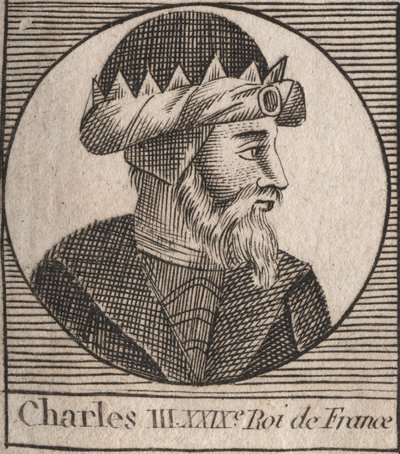 Ritratto di Carlo III detto il Semplice (879-929) Re dei Franchi - CARLO III (879-929) - Carlo il Semplice - Re di Francia, 893-923 - incisione da 