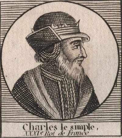Ritratto di Carlo III detto il Semplice (879-929), re dei Franchi - incisione da 