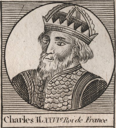 Ritratto di Carlo II il Calvo (823-877), Re di Francia - incisione da "Instruction sur l